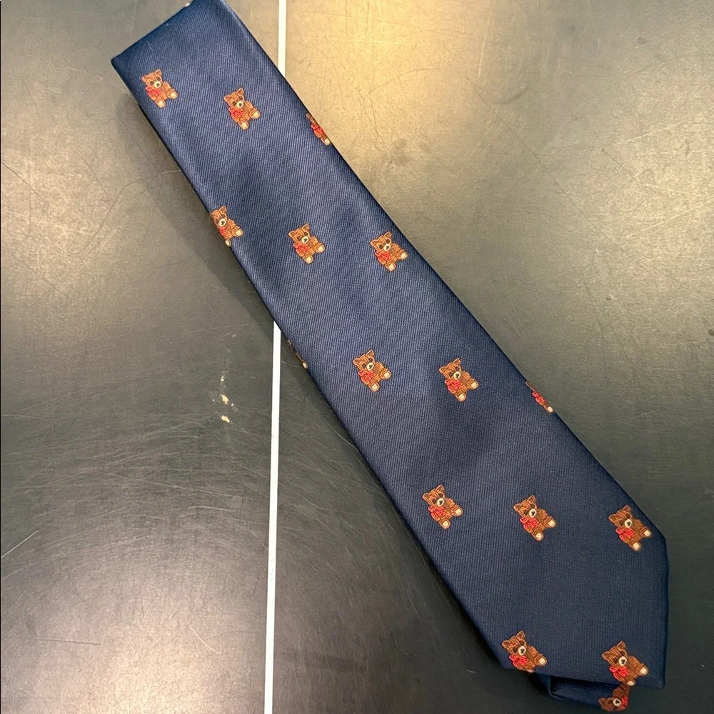 Classic Navy Tie with Bear Motif